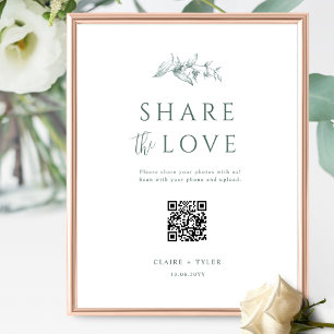 Deel de liefde, elegante groene bruiloft QR Code S Poster
