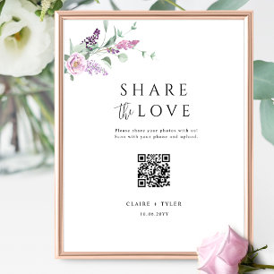 Deel de liefde Elegante Paarse bruiloft QR Code Si Poster