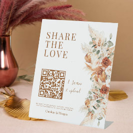 Deel de Liefde QR Code Elegante Kalligrafie Rustie Reclamebord Met Voetstuk