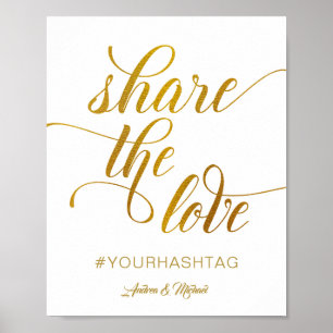 Deel de Liefde Trouw Hashtag Bord Goud Folie Poster