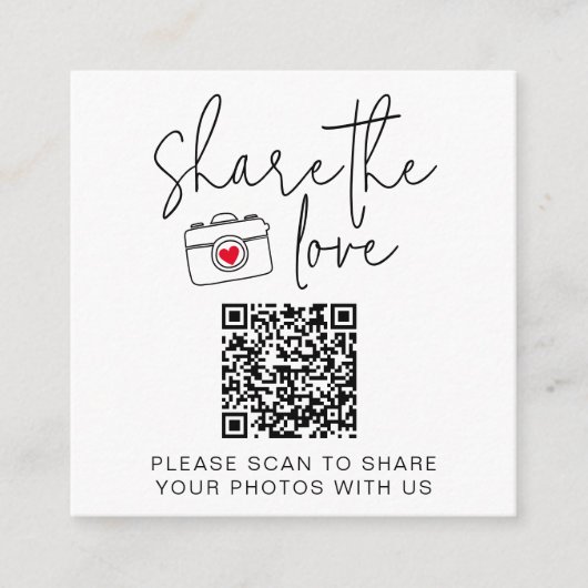 Deel de Love Scan QR Code Trouwtafel Informatiekaartje (Voorkant)