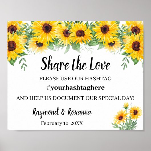 Deel de Love Social Media Wedding Sunflower Sign Poster (Voorkant)
