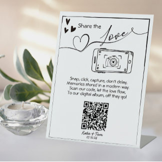 Deel de Love Wedding Photo QR Code Poster Reclamebord Met Voetstuk