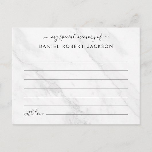 Deel Een Herinnering Foto Funeral White Marmer Briefkaart (Voorkant)