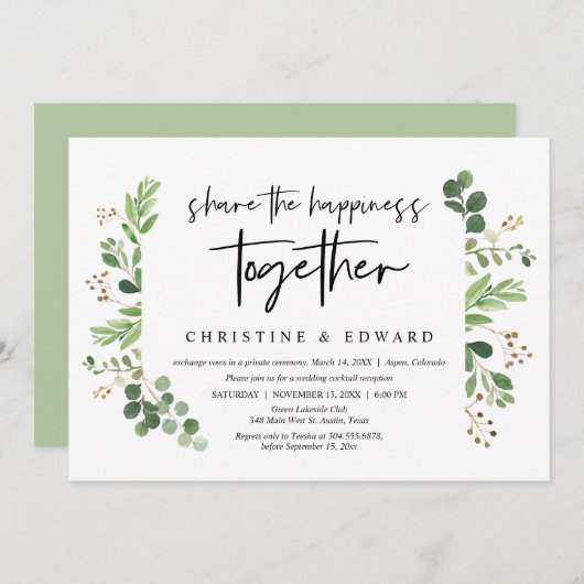 Deel het geluk samen, Trouw Elopement Kaart (Voorkant / Achterkant)