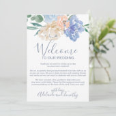 Deeltjesblauw Florals Welkomstbrief en reisroute Programma (Staand voorkant)