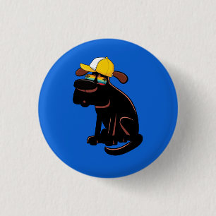 Deen met zonnebril en een geel pet ronde button 3,2 cm