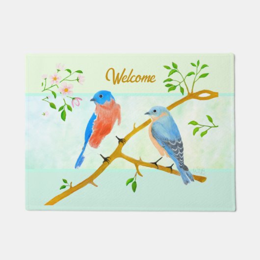 Deenmat met blauwe vogels deurmat (Voorkant)