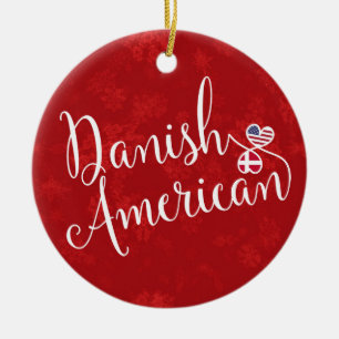 Deens-Amerikaanse hartslag Vlaggen Holiday Decorat Keramisch Ornament