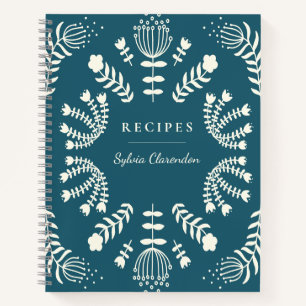 Deens Blauwgroen blauw folk Flowers Personalized R Notitieboek