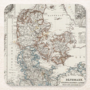 Deense Atlas-kaart met 5 inzetkaarten Vierkante Kartonnen Onderzetter