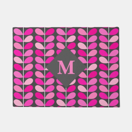Deense bladeren met monogram, fuchsia roze en grij deurmat (Voorkant)