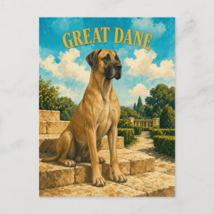 Deense Dog, Honden Kunst in Vintage Waterverf Briefkaart
