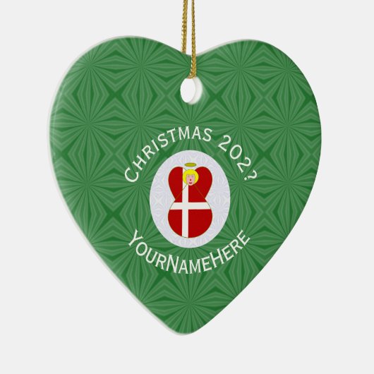 Deense engelse kerstnaam jaarhart keramisch ornament (Rechts)