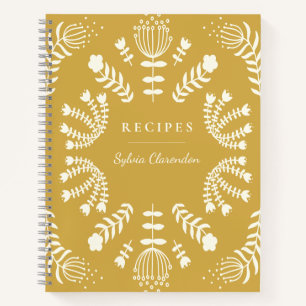 Deense Folk Flowers Yellow Personalized Recipe Notitieboek
