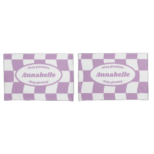 deense pastel Paarse witte golvende dambord naam Kussensloop