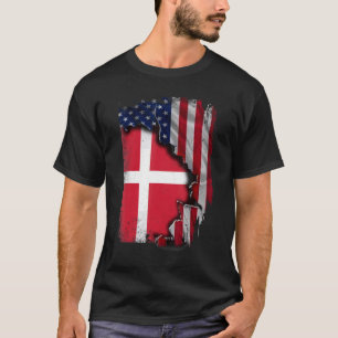 Deense ROOT Half Amerikaanse Vlag Patriottisch Den T-shirt