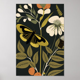 Deense Scandinavische vlindervaar Floral Boho Art Poster