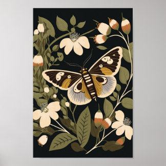 Deense Scandinavische vlindervaar Floral Boho Art Poster