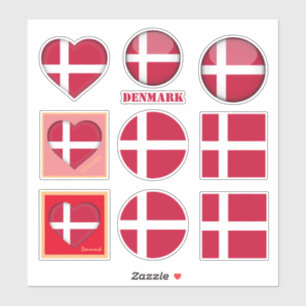 Deense stickers en Deense vlag, hart/sport