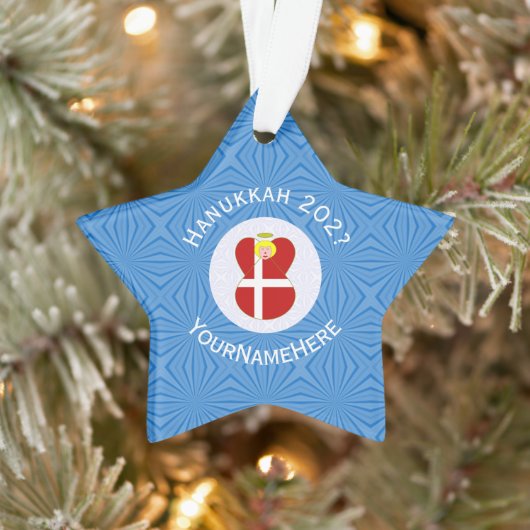 Deense vlag Hanukkah Angel Naam Jaar Star Ornament (Boom)
