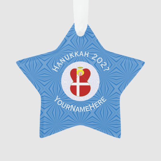 Deense vlag Hanukkah Angel Naam Jaar Star Ornament (voorkant)