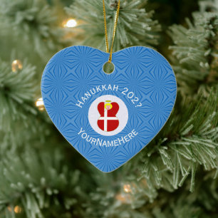 Deense Vlag Hanukkah Engel Naam Jaar Hart Keramisch Ornament