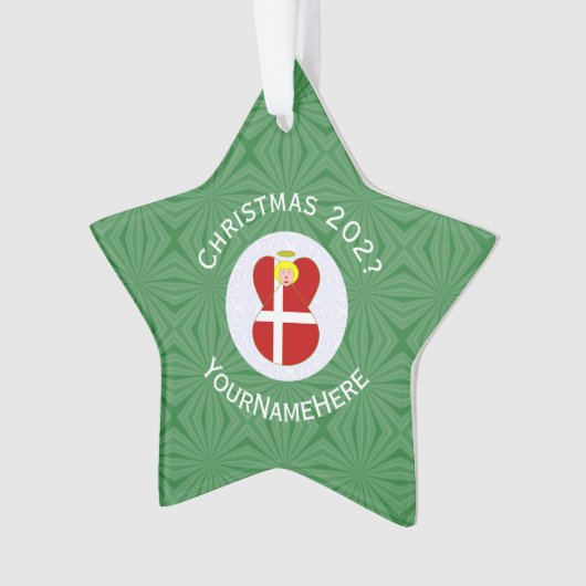 Deense vlag Kerstnaam Ornament (voorkant)