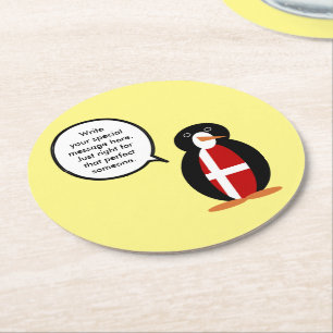 Deense Vlag Pratende Ms. Penguin Gepersonaliseerd Ronde Kartonnen Onderzetter