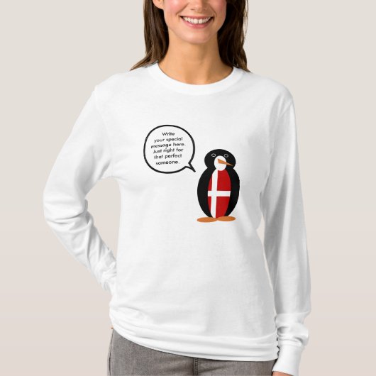 Deense Vlag Pratende Ms. Penguin Gepersonaliseerd T-shirt (Voorkant)