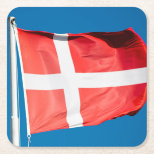 Deense vlag vierkante kartonnen onderzetter