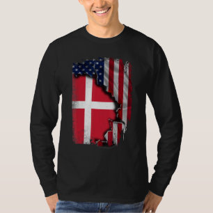Deense WORTELS Half Amerikaanse Vlag Patriottisch  T-shirt
