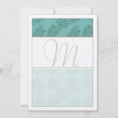 Deep Aqua Blue en Brown Leaves Wedding Invitation Kaart (Achterkant)