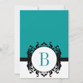 Deep Aqua Damask Monogram Wedding Invite Kaart (Achterkant)