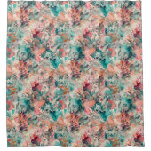 Deep Aqua, Perzik, Mauve Bloemen Abstract Douchegordijn (Voorkant)