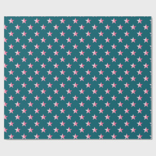 Deep Blauwgroen Blue PInk Stars Cadeaupapier