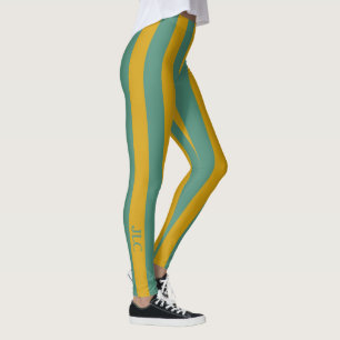 Deep Blauwgroen en Spicy Mustard Stripe Monogram Leggings