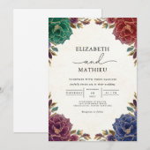 Deep Blauwgroen Floral Romance bruiloft Kaart (Voorkant / Achterkant)