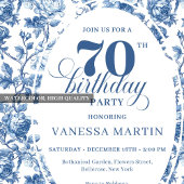 Deep Blue 70th Birthday Elegant Party Invitation