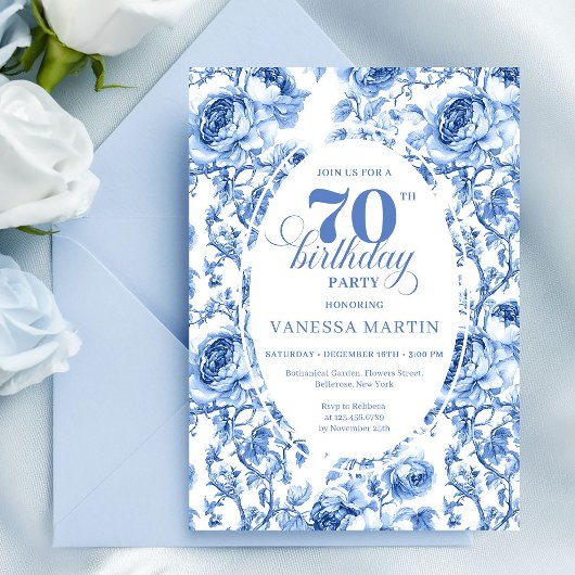 Deep Blue 70th Birthday Elegant Party Invitation