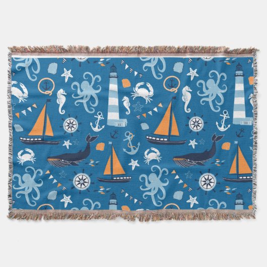 Deep Blue Alle Dingen Nautische Gooi Deken (Voorkant)