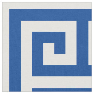 Deep Blue Alternating Greek Key Square Pattern Stof