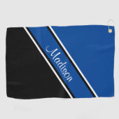 Deep Blue Black Diagonal Stripe Script Name Golfhanddoek (Horizontaal)