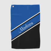 Deep Blue Black Diagonal Stripe Script Name Golfhanddoek (Voorkant)