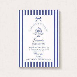 Deep Blue Bow, Striped Blue verjaardagsuitnodiging Kaart