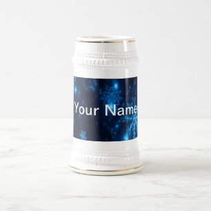 Deep Blue & Bright Snowflakes Stein Voeg Jouw naam Bierpul