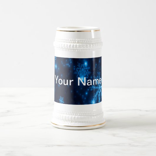 Deep Blue & Bright Snowflakes Stein Voeg Jouw naam Bierpul (Center)