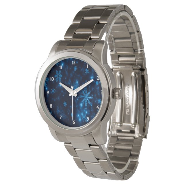 Deep Blue & Bright Snowflakes Unisex eWatch Watch Horloge (Gekanteld)