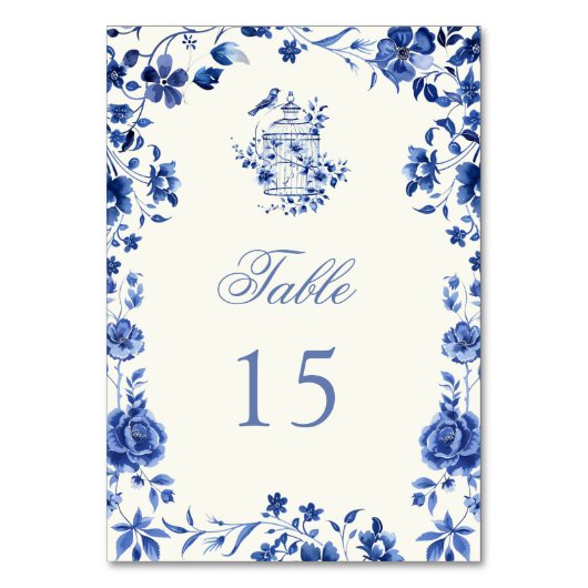 Deep Blue Chinoiserie Bloemen Huwelijk Kaart (Voorkant)