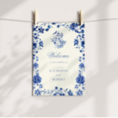 Deep Blue Chinoiserie Bloemen Huwelijk Poster